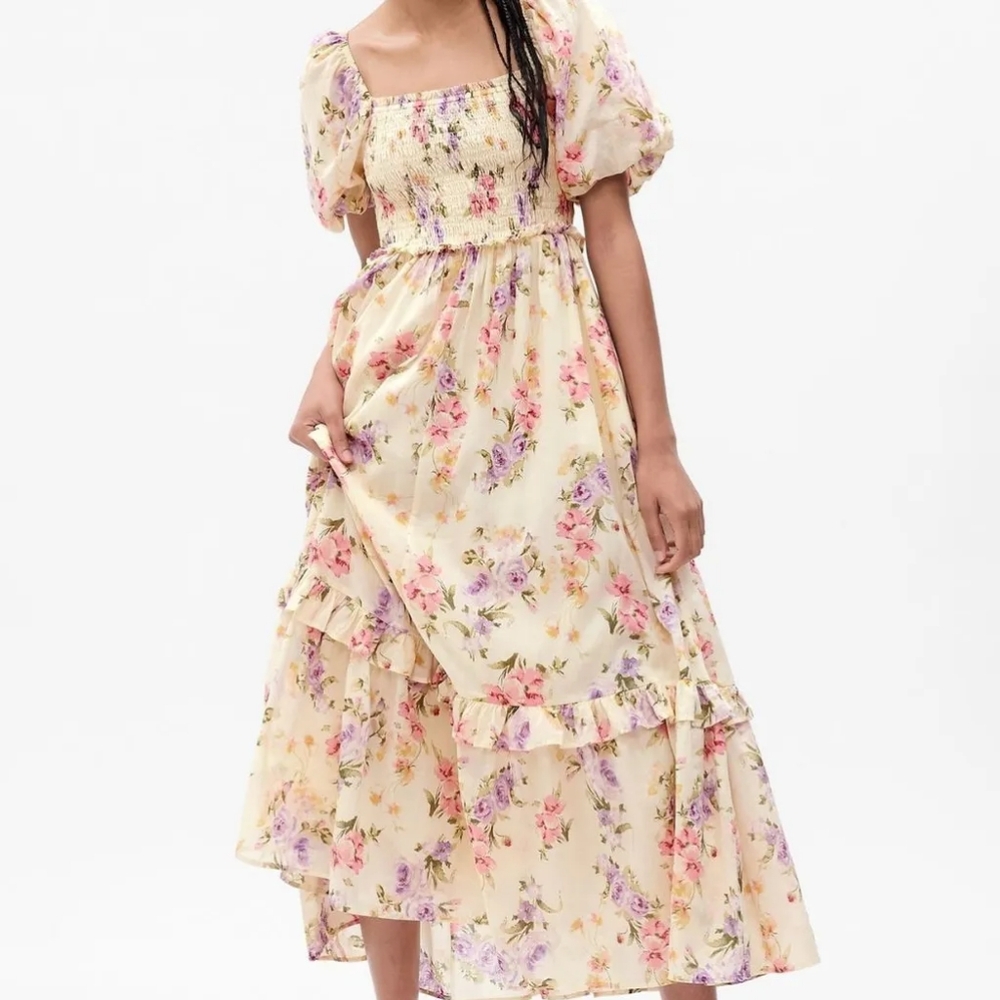 NWT Medium Gap × LoveShackFancy Floral Puff Sleeve Maxi Dress